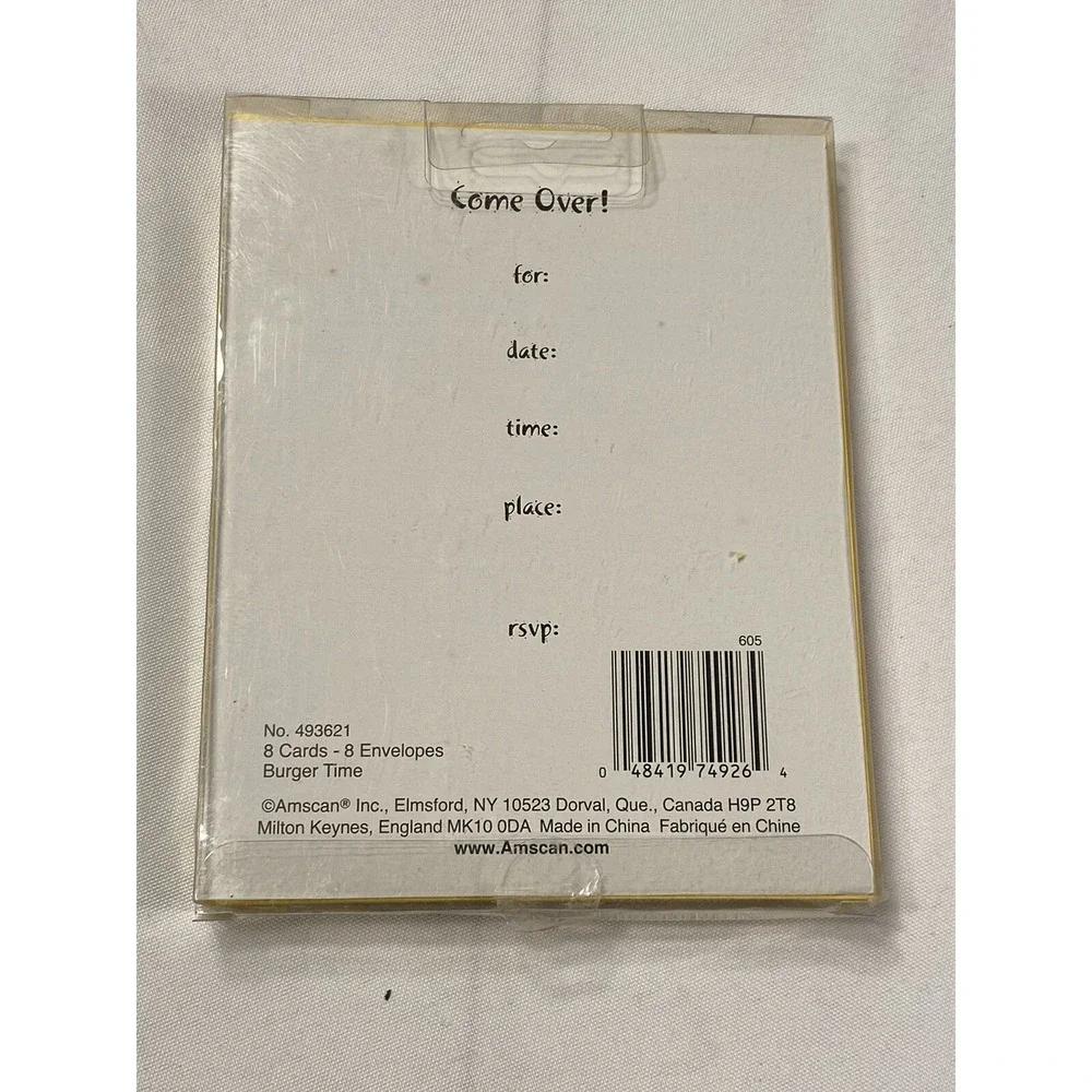 amscan NOVELTY INVITATIONS 8 invites & envelopes‎ CHEESE BURGER COOK OUT